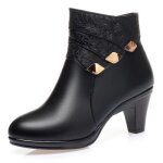 Bottes dhiver en cuir pour femme - funmoon - talon moyen - fermeture clair - doublure en laine - noir ...