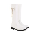 Bottes hiver femme fille cuir longues avec fermeture clair latrale blanches