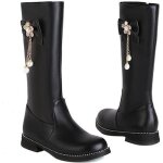 Bottes hiver fille femme cuir longues noires - bininbox - talon carr - fermeture clair latrale
