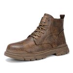 Bottes dhiver hautes en cuir rtro pour hommes - peau de vache - marron fonc