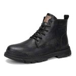 Bottes dhiver hautes en cuir rtro pour hommes - peau de vache - noir