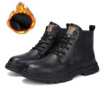 Bottes dhiver pour hommes - cuir de vache - doublure en peluche - noir