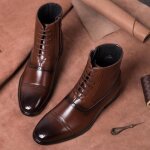 Bottes homme - chaussure en cuir dcontracte marron