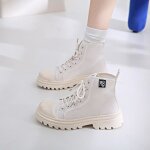 Bottes martin blanches dcontractes en cuir pour femmes montantes carte automne et hiver