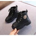 Bottes martin en cuir pour enfants chaudes et confortables noir - ecelen