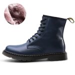 Bottes martin en cuir vritable velours bleu pour hommes et femmes - talon pais - style dcontract
