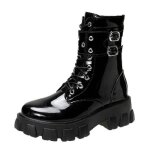 Bottes martin pour femmes - marque - cuir verni brillant - semelle paisse - noir
