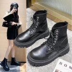 Bottes martin pour femmes - ecelen - noir - polyuréthane - lacets - talon plat - haute tige Bottes martin pour femmes - ecelen - noir - polyuréthane - lacets - talon plat - haute tige