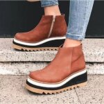 Bottes martin grande taille pour femmes - ecelen - cuir - talons compenss - marron