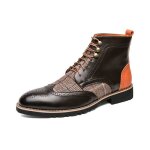 Bottes de motard pour hommes - funmoon - lacets carrs - marron