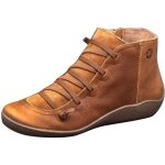 Bottes de neige - marque - bottines en cuir synthtique vintage  lacets - femme - talon plat - marron ...