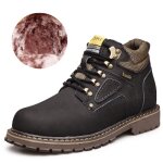 Bottes de neige en caoutchouc impermables pour hommes - funmoon - cuir - lacets - noir