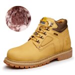 Bottes de neige en caoutchouc impermables pour hommes - funmoon - jaune - cuir fendu - lacets - peluche ...