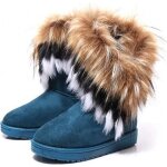 Bottes de neige femme afs jeep - mi - bottes bleues - chaussures fourres - lacets plats