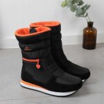 Bottes de neige pour femmes tube moyen plat anti - claboussures automne et hiver plus velours pais ...