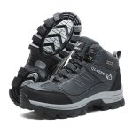 Bottes de neige impermables en cuir pour hommes en peluche hiver gris
