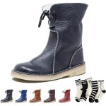 Bottes de neige vintage impermables en cuir pour femmes - noir - lacets - doublure en laine - haute