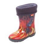 Bottes de pluie chauffantes pour enfant - demar - wellingtons en flammes - gris rouge - pvc durable