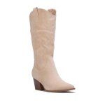 Bottes santiags en sudine  broderie sur la tige. dotes dune fermeture zippe sur le ct. modle avec ...