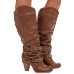 Bottes  talons hauts en cuir pour femme - leoclotho - mar 36 - marron - talon aiguille 8cm - tanche ...