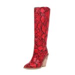 Bottes  talons hauts pour femmes de soire en plein air automne hiver - funmoon - rouge - talon carr ...