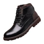 Bottes de travail en cuir pour hommes funmoon - noir - bout pointu - lacets - hauteur de talon 3cm