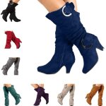 Bottes - vitata - femme - cuir artificiel - talon épais - bout rond - bleu Bottes - vitata - femme - cuir artificiel - talon épais - bout rond - bleu