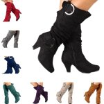 Bottes - vitata - femme - cuir artificiel - talon pais - bout rond - noir