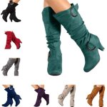 Bottes - vitata - femme - cuir artificiel - talon épais - vert Bottes - vitata - femme - cuir artificiel - talon épais - vert
