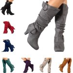 Bottes - vitata - femme - talon pais - cuir artificiel - bout rond - gris