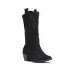 Bottes santiags en su�dine � broderie sur la tige. dot�es de deux languettes d�coratives en haut. pour ...