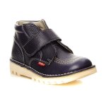 Bottillons bébé kickers en cuir bleu marine - scratch - talon plat Bottillons bébé kickers en cuir bleu marine - scratch - talon plat