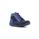 Bottillon enfant kickers bonbon en nubuck bleu avec fermeture lacets