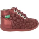 Bottines b�b� - kickers - bonzip 2 - cuir velours - fleurs fantaisies - bordeaux / rouge