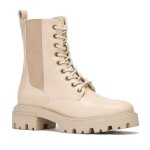 Bottines en simili avec empi�cement en tissu sur le c�t�. pour femme - bottines - la modeuse