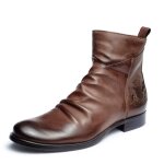 Bottines chelsea en cuir pu pour homme chaussures rtro montantes  fermeture clair dautomne marron