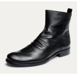 Bottines chelsea homme en cuir pu noir - style rtro - fermeture clair - hauteur de talon bas