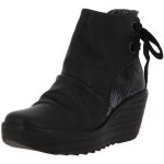 Bottines compenses fly london yama - cuir noir et snake - talon 6cm