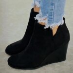 Bottines courtes compensées en daim pour femmes - noir Bottines courtes compensées en daim pour femmes - noir