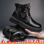 Bottines en cuir pour hommes - marque - modèle - chaudes et résistantes à lusure - noir - fleece Bottines en cuir pour hommes - marque - modèle - chaudes et résistantes à lusure - noir - fleece