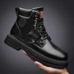 Bottines en cuir pour hommes - marque de luxe - chaussures de neige chaudes -  lacets - noir