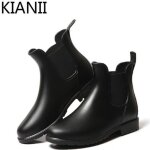 Bottines en cuir noir pour femme - lacets - talon plat - hauteur moyenne de la tige