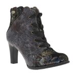 Bottines en cuir noires  talon stiletto et  lacets plats rubans et zip