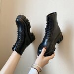 Bottines en cuir verni noir pour femmes  lacets - plate - forme mode dames - hauteur de talon 4cm