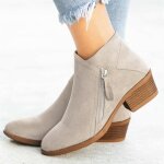 Bottine femme bout rondboots femme talon carr en sud double - zipper courts bottes femmebeige