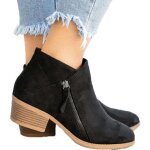 Bottine femme bout rondboots femme talon carr en sud double - zipper courts bottes femmenoir