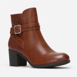 Bottines - femme - camel - bi - matières - talon carré - fermeture zip Bottines - femme - camel - bi - matières - talon carré - fermeture zip