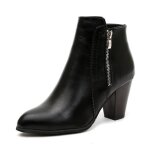 Bottines femme en cuir mode rtro - marque - noir - talon carr 8cm - fermeture clair