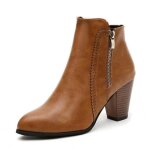 Bottine femme mode rtro - marque - talon carr - fermeture clair - marron