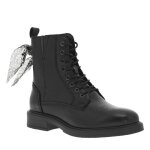 Bottines en cuir noires  semelle  talon plat et  lacets avec zip latral